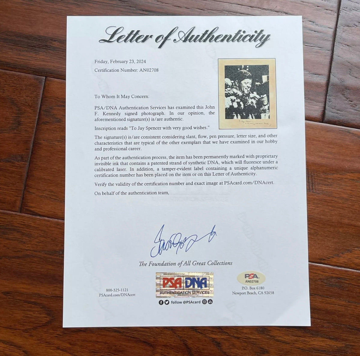 JOHN F. KENNEDY * PSA * as PRESIDENT Autograph Oversized CIGAR Portrait Signed