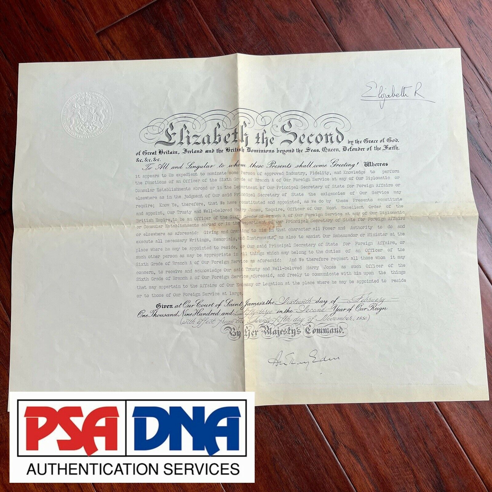 QUEEN ELIZABETH II * PSA/DNA * Autograph Document Also Signed By PM Anthony Eden