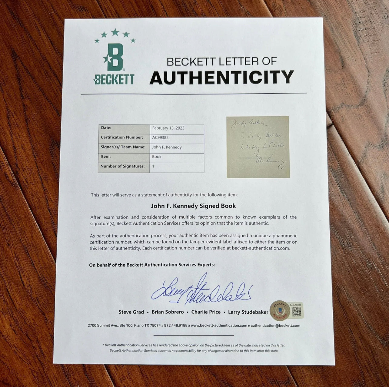 JOHN F. KENNEDY * Beckett BAS * Autograph 1st Edition Profiles in Courage Signed