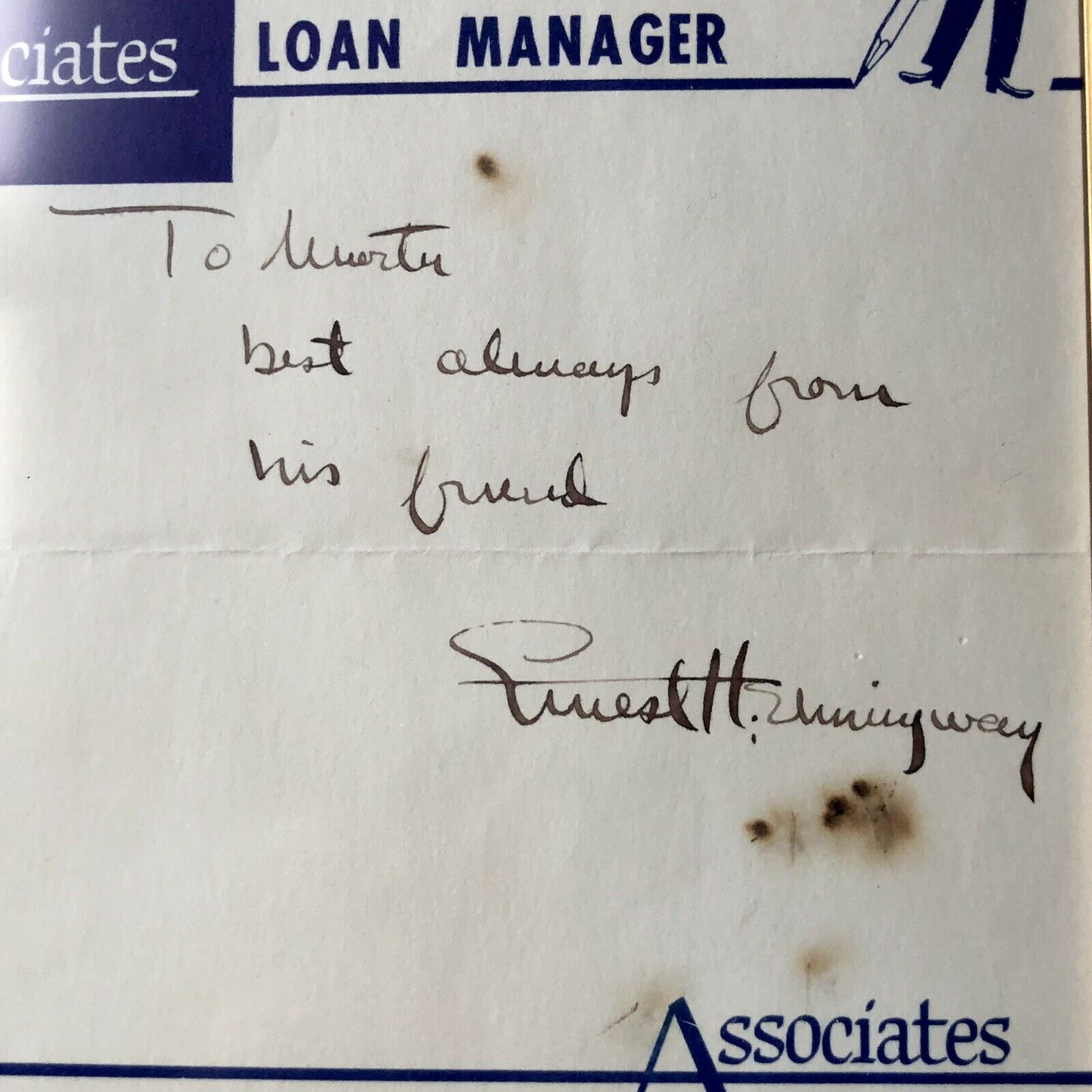 ERNEST HEMINGWAY * JSA LOA * Handwritten Autograph Key West Note Signed *