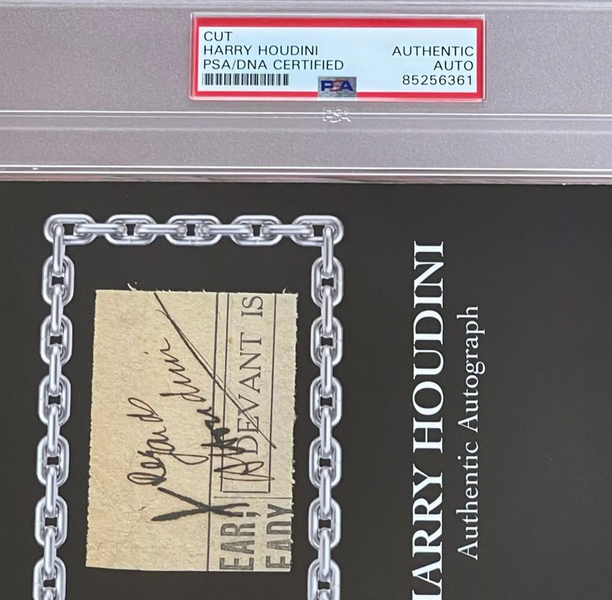 HARRY HOUDINI * PSA/DNA * Autograph Cut Signature Signed Display * Magician