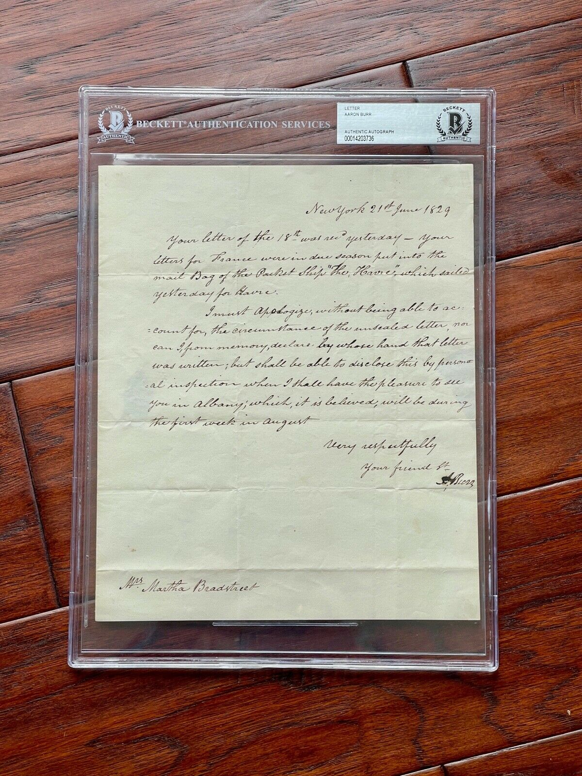 AARON BURR * BAS Beckett * Letter Signed Autograph * Dueled Alexander Hamilton