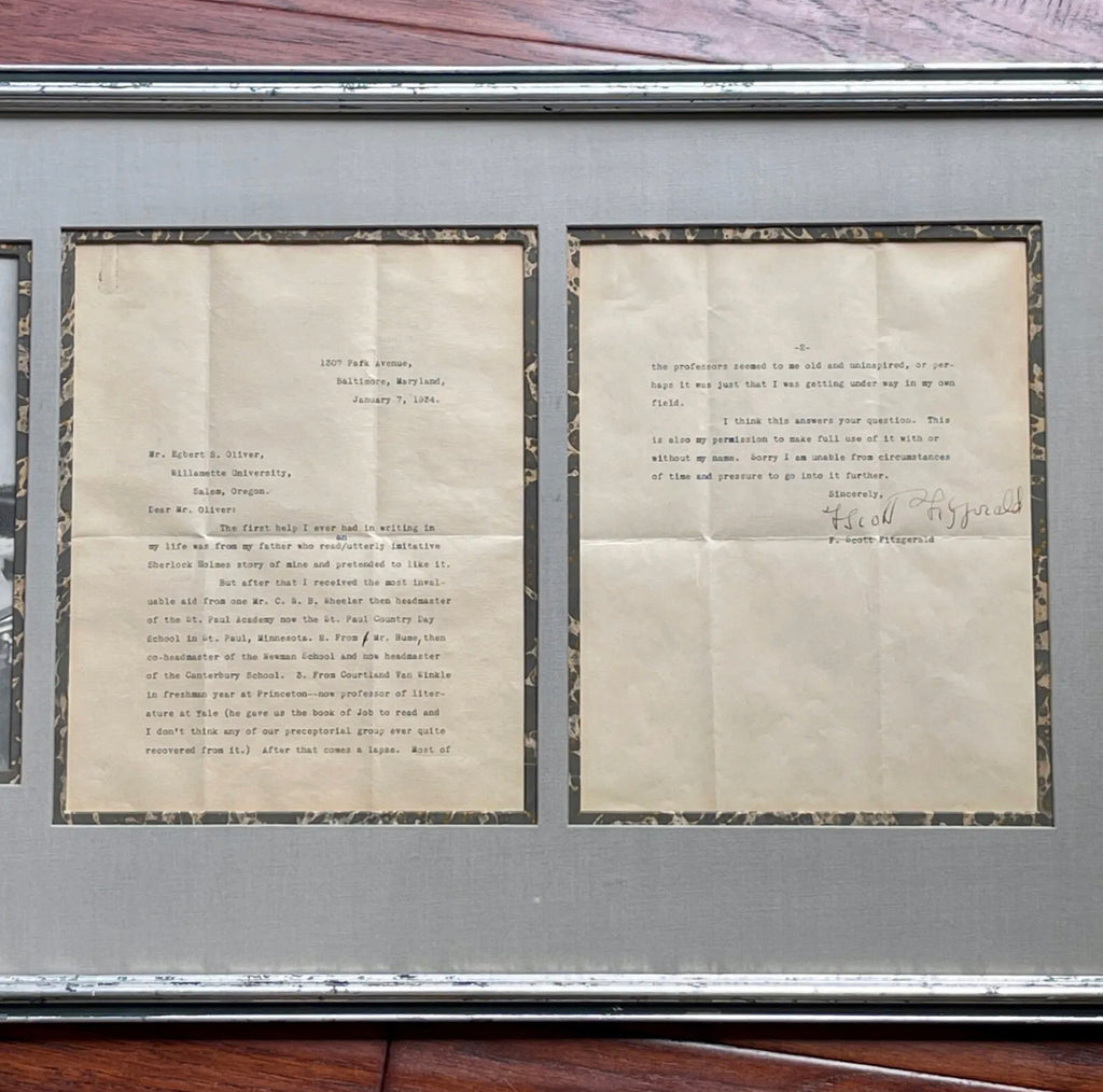 F. SCOTT FITZGERALD * PSA * Autograph Writing Influences Letter Signed * GATSBY