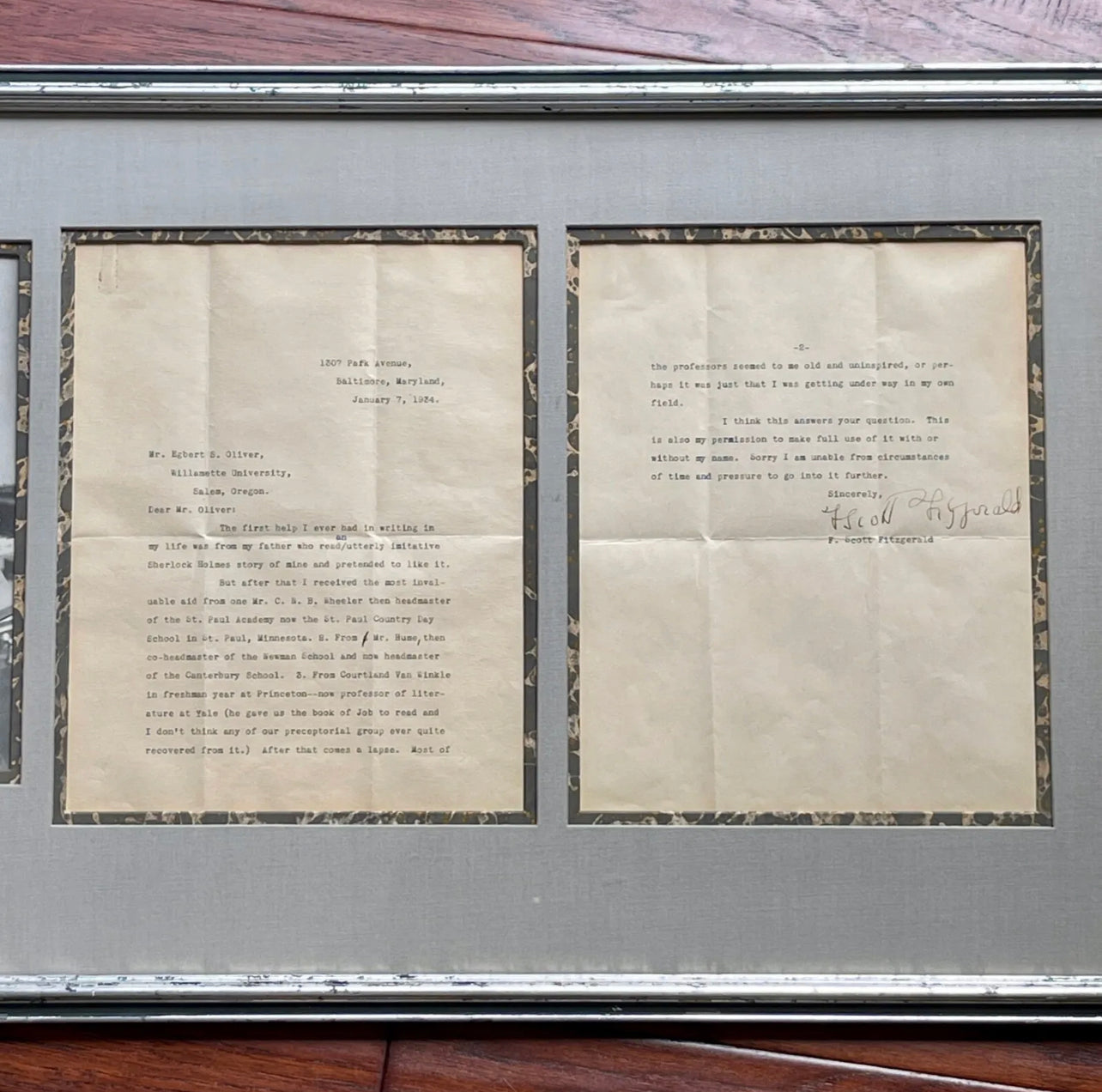 F. SCOTT FITZGERALD * PSA * Autograph Writing Influences Letter Signed * GATSBY