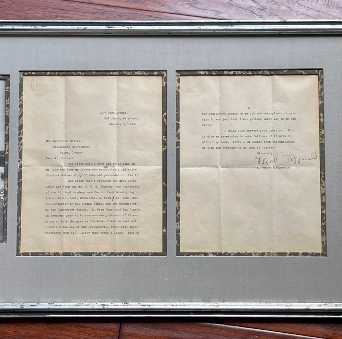F. SCOTT FITZGERALD * PSA * Autograph Writing Influences Letter Signed * GATSBY