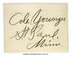 COLE YOUNGER * JSA LOA * Autograph Card Signed * Jesse James Gang Outlaw