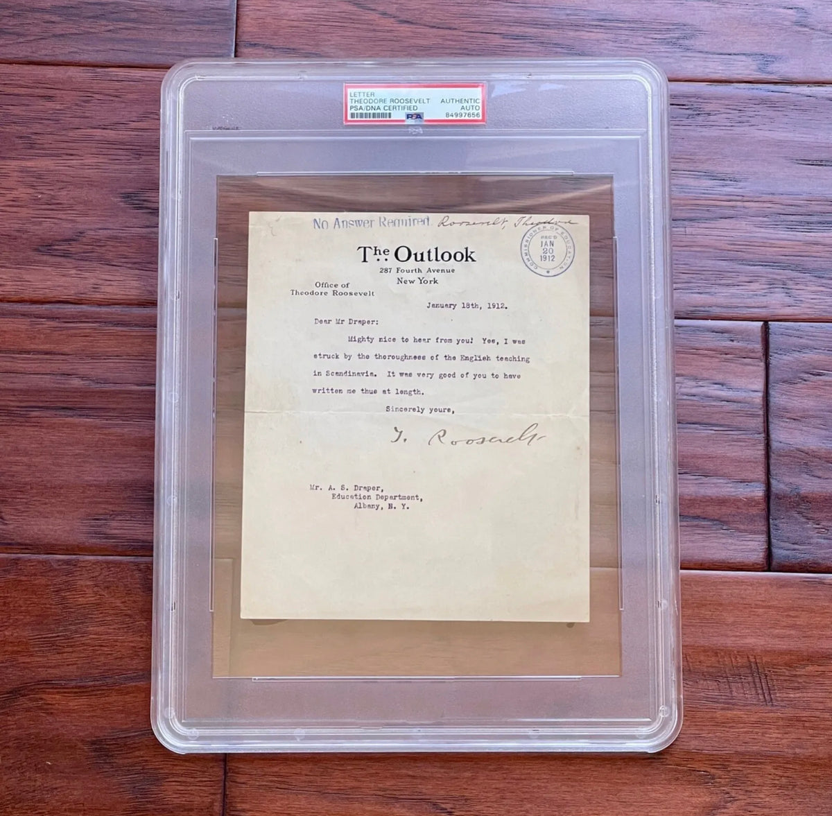 THEODORE ROOSEVELT * PSA/DNA Slabbed * OUTLOOK Autograph Letter Signed