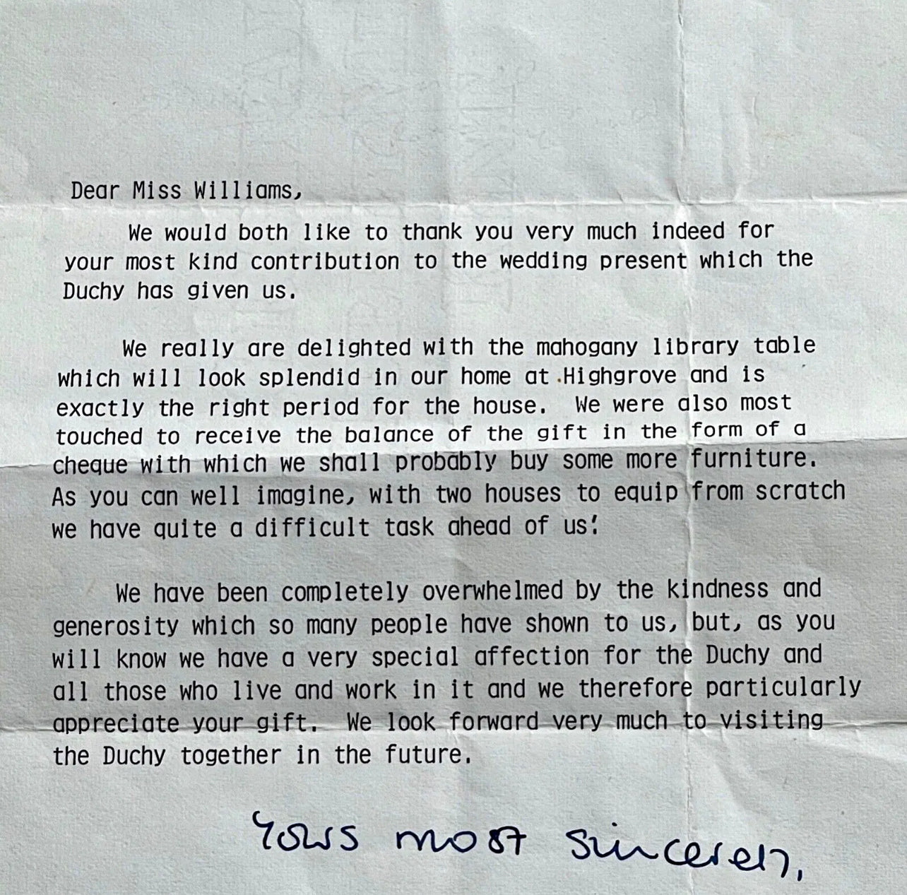 PRINCESS DIANA & KING CHARLES * PSA * Autograph WEDDING GIFT Letter Signed 1981