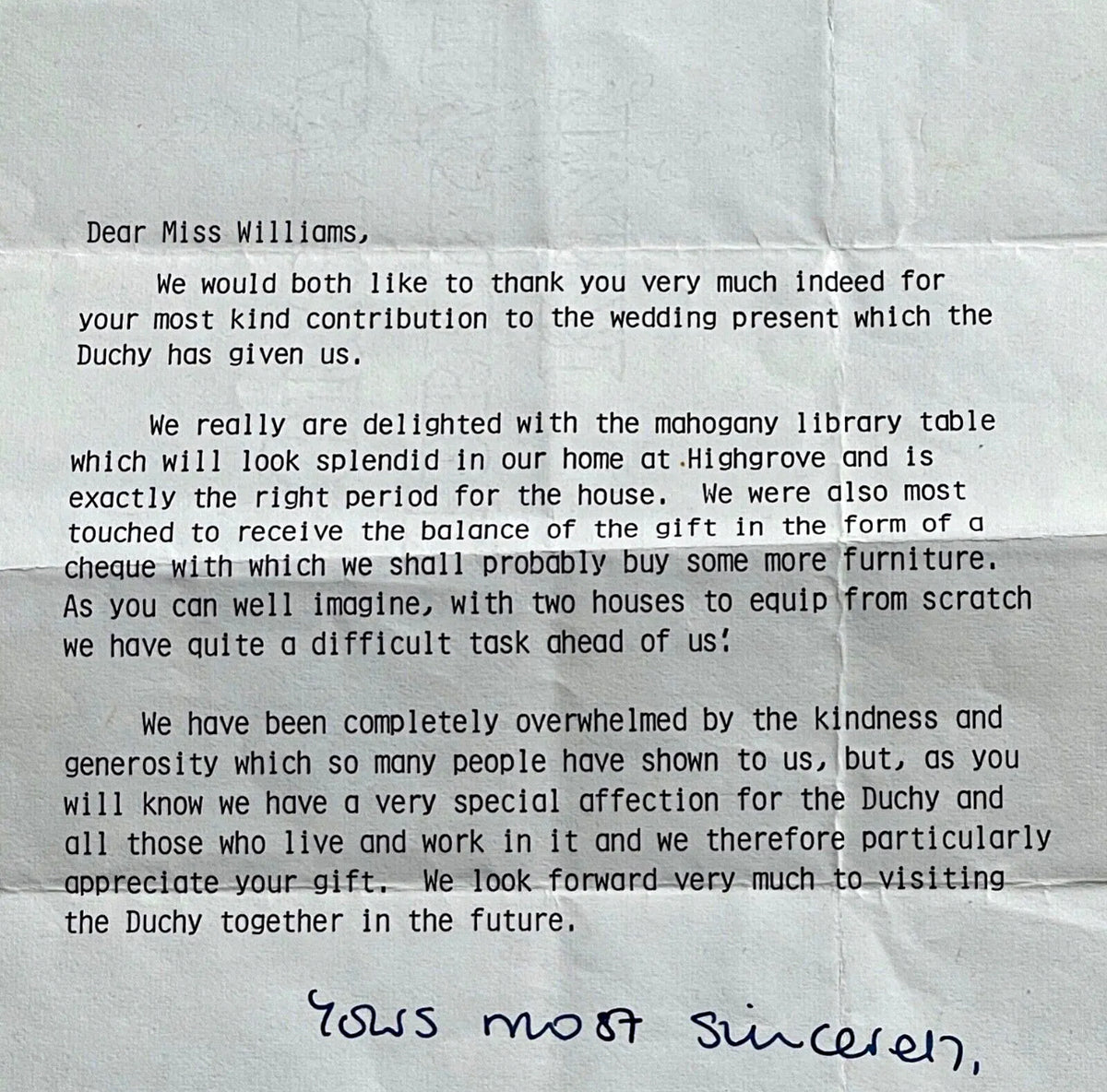 PRINCESS DIANA & KING CHARLES * PSA * Autograph WEDDING GIFT Letter Signed 1981