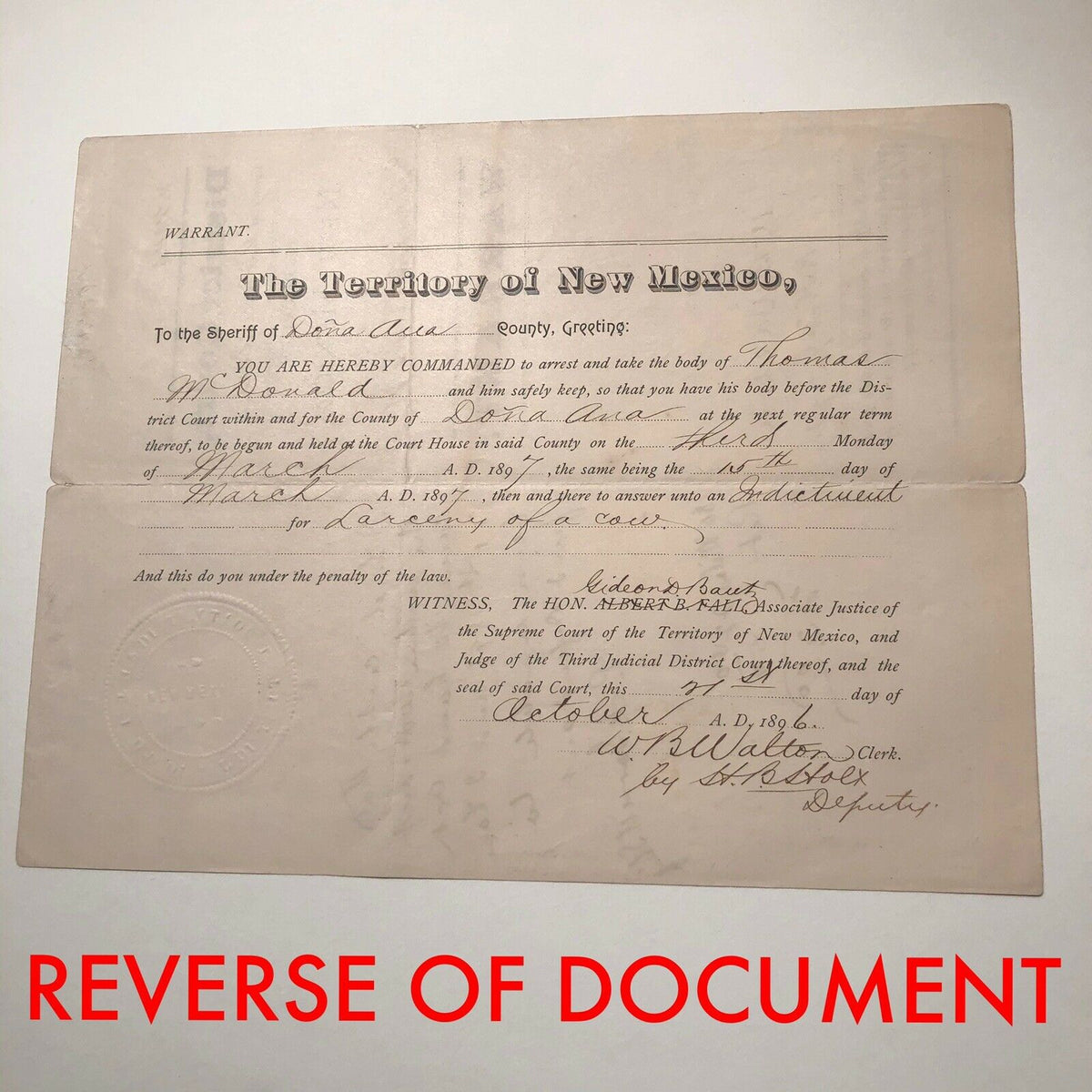 PAT GARRETT * PSA/DNA LOA * Autograph Warrant Signed * Billy the Kid Sheriff