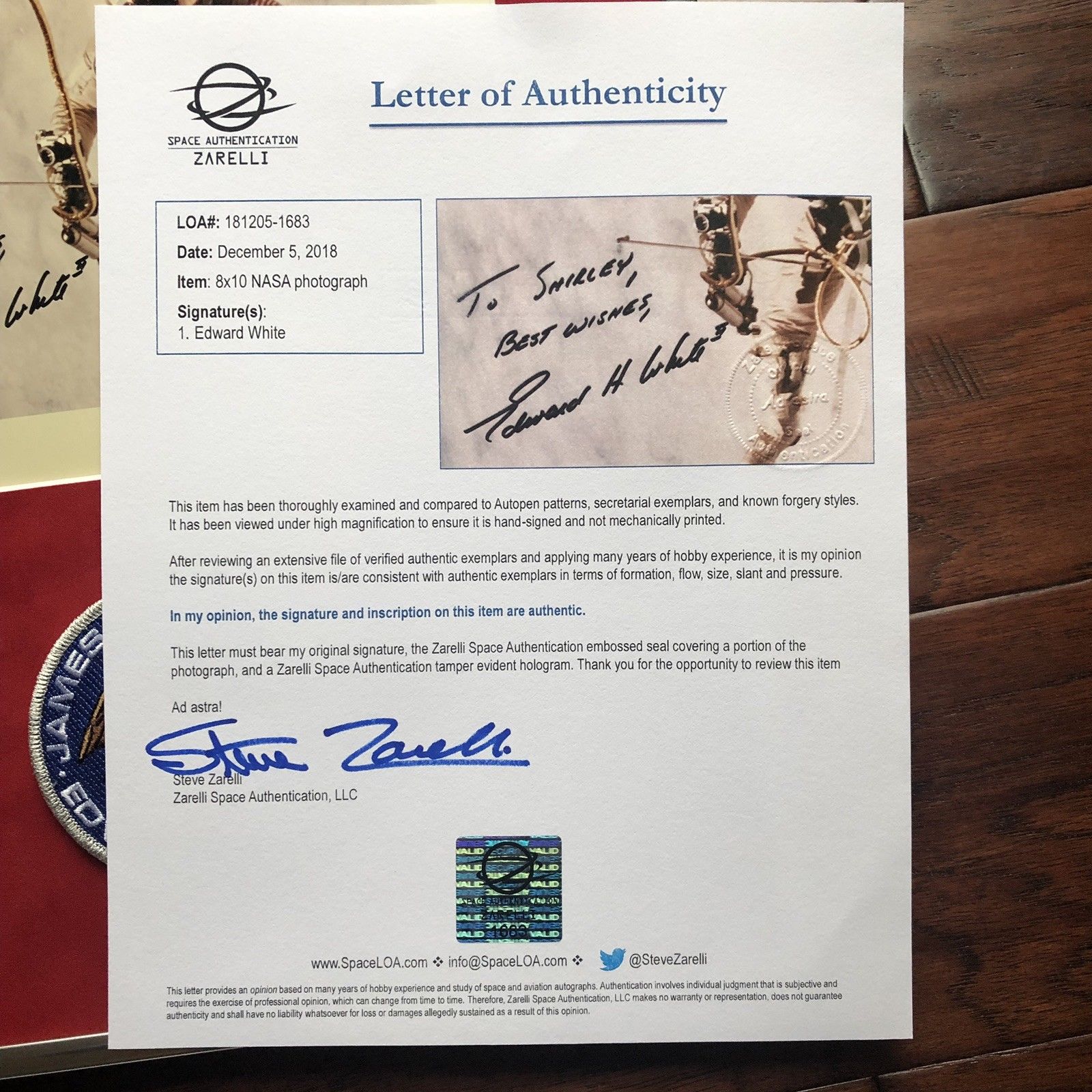 EDWARD H WHITE * PSA/DNA & Zarelli LOA * Signed Gemini IV Black Number Autograph