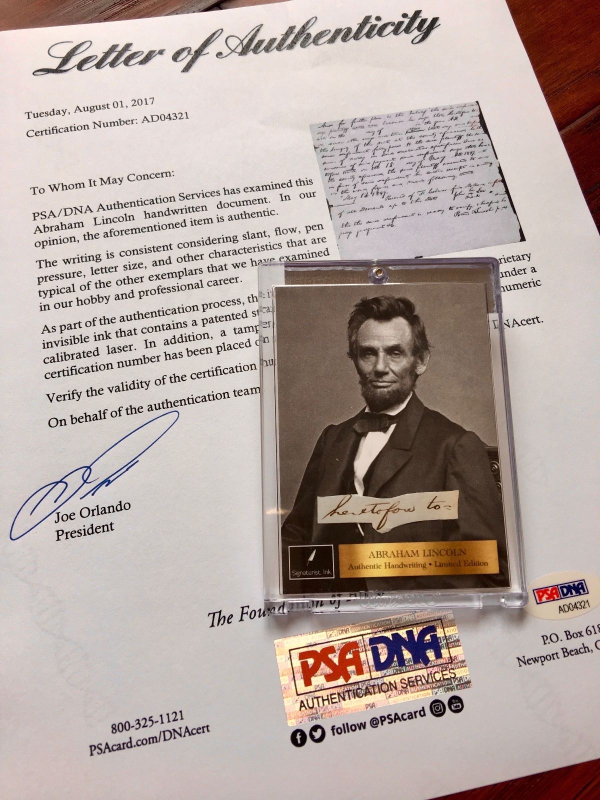 ABRAHAM LINCOLN * Handwritten Cut Words * PSA/DNA * "heretofore to"