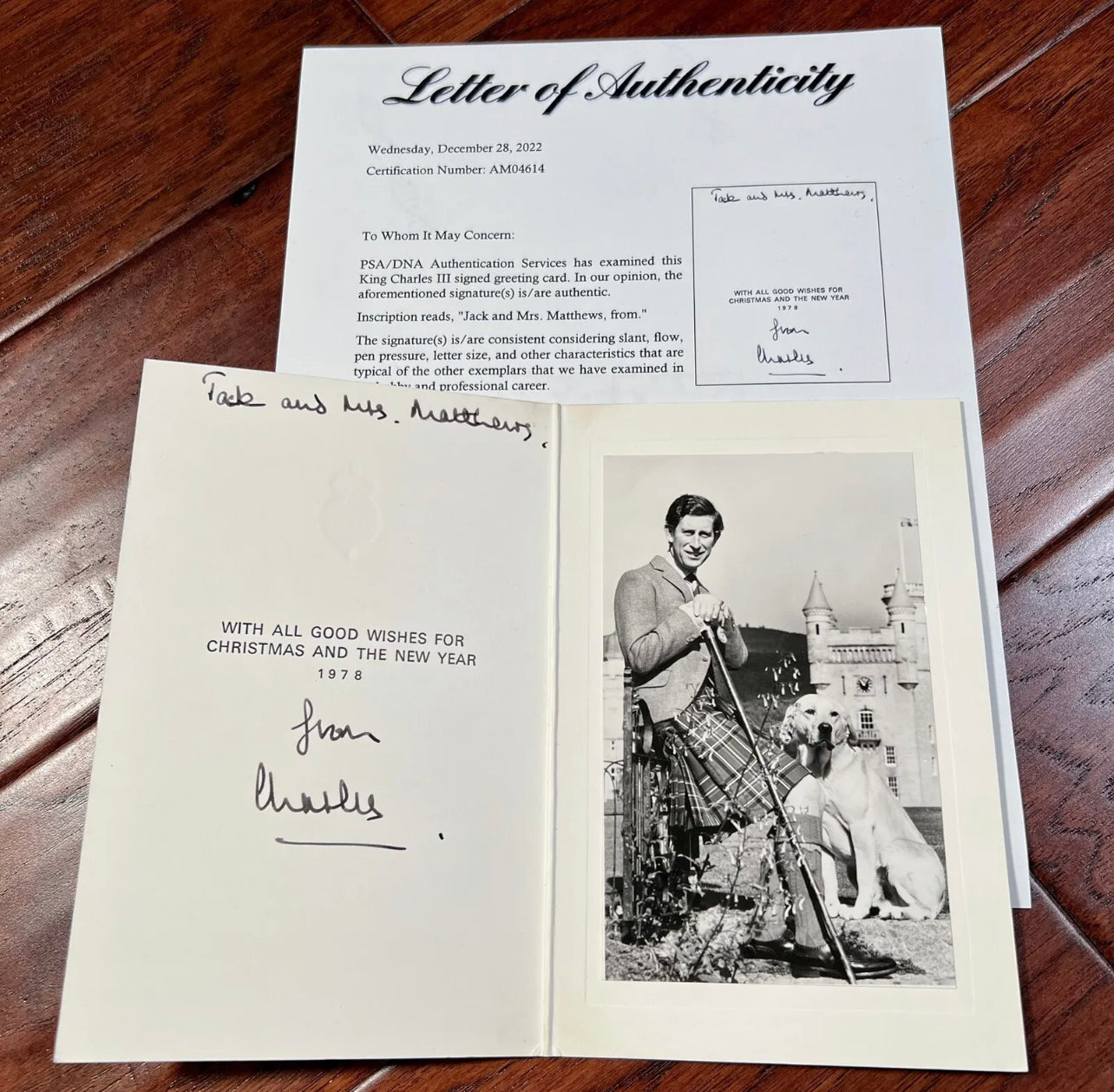 KING CHARLES III * PSA/DNA * Signed 1978 Christmas Card Autograph * Prince