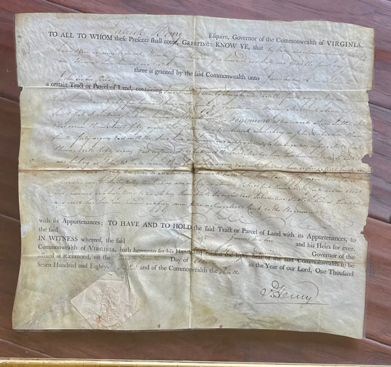 PATRICK HENRY * PSA * Autograph LAND GRANT Signed For REVOLUTIONARY WAR Soldier
