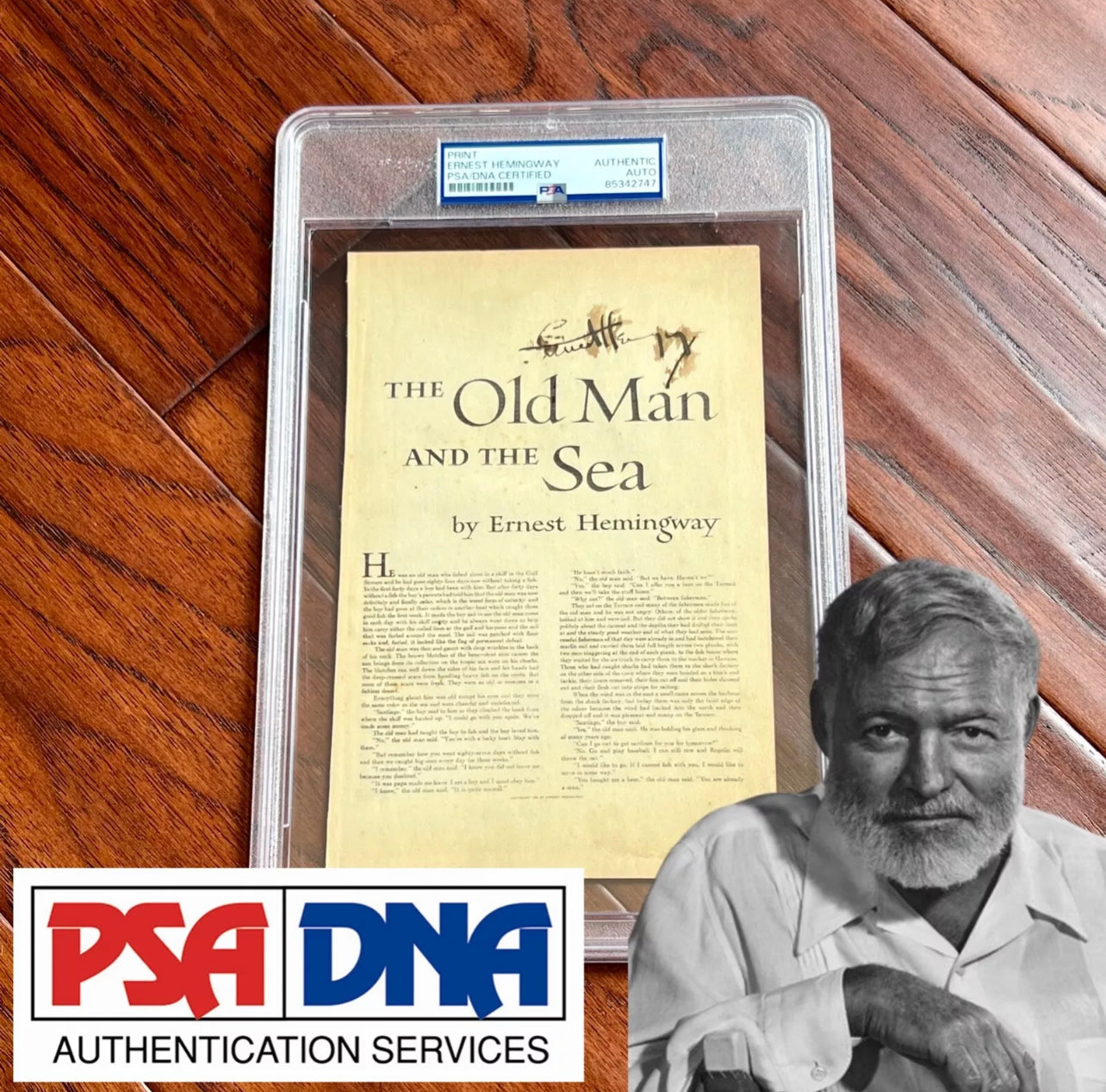 ERNEST HEMINGWAY * PSA * Autograph "OLD MAN AND THE SEA" Souvenir Print Signed