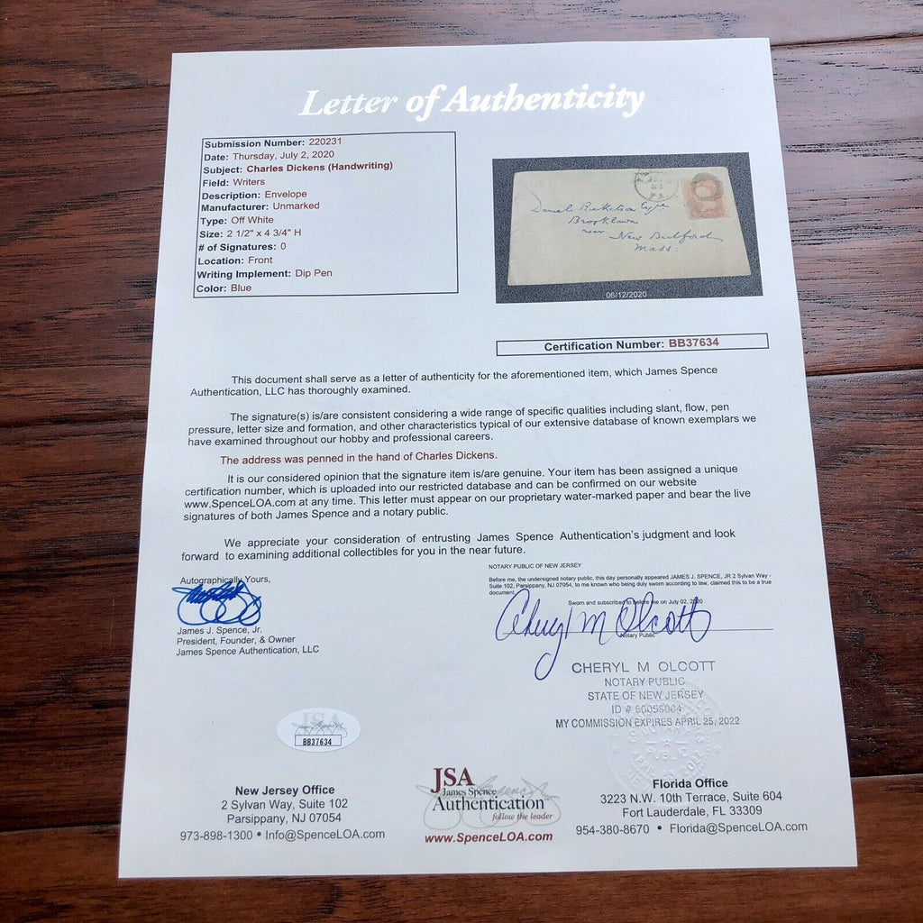 CHARLES DICKENS * JSA LOA * Handwritten Addressed Envelope * No Autograph Signed