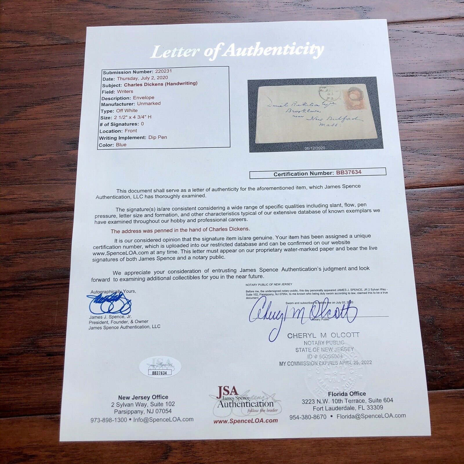 CHARLES DICKENS * JSA LOA * Handwritten Addressed Envelope * No Autograph Signed