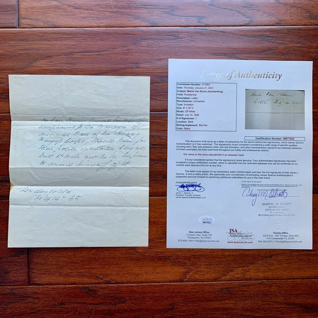 MARTIN VAN BUREN * JSA * Handwritten AUTOGRAPH Letter SIGNED