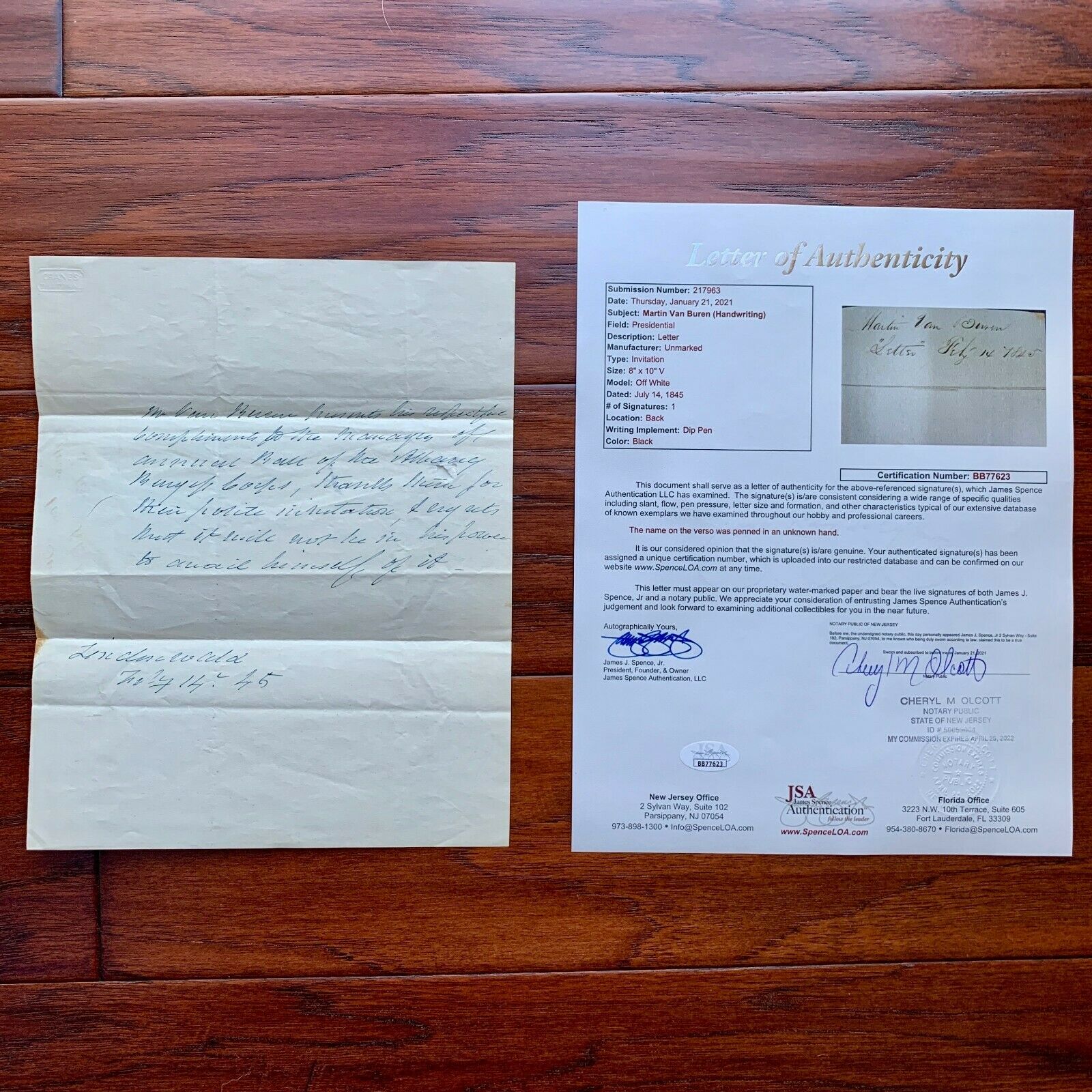 MARTIN VAN BUREN * JSA * Handwritten AUTOGRAPH Letter SIGNED