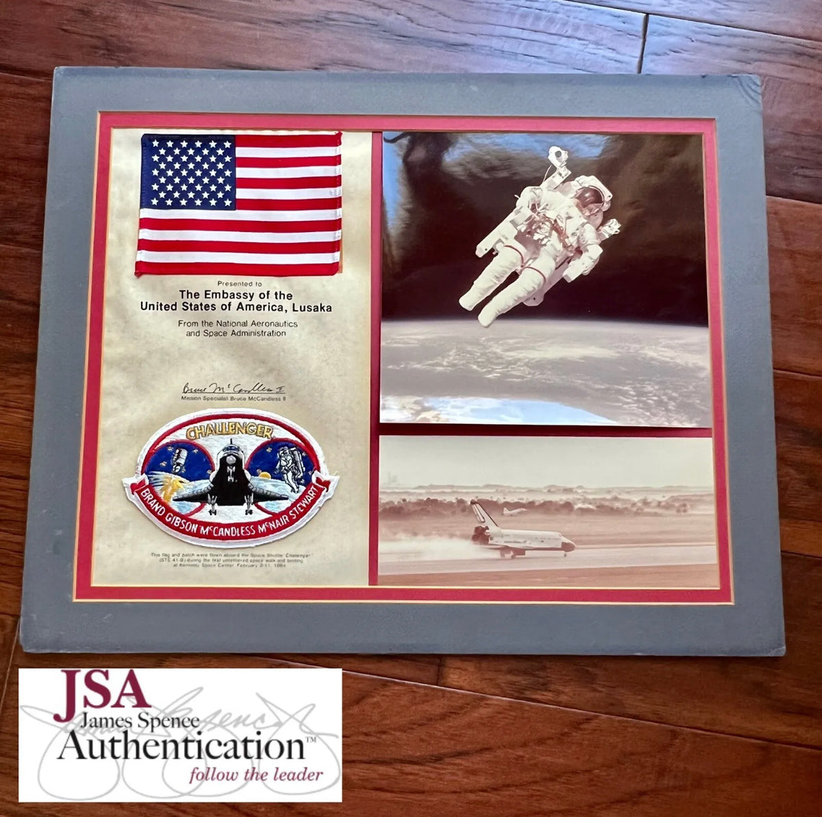 STS 41-B * JSA * Bruce McCandless Certified Flown Flag & Patch Autograph Signed