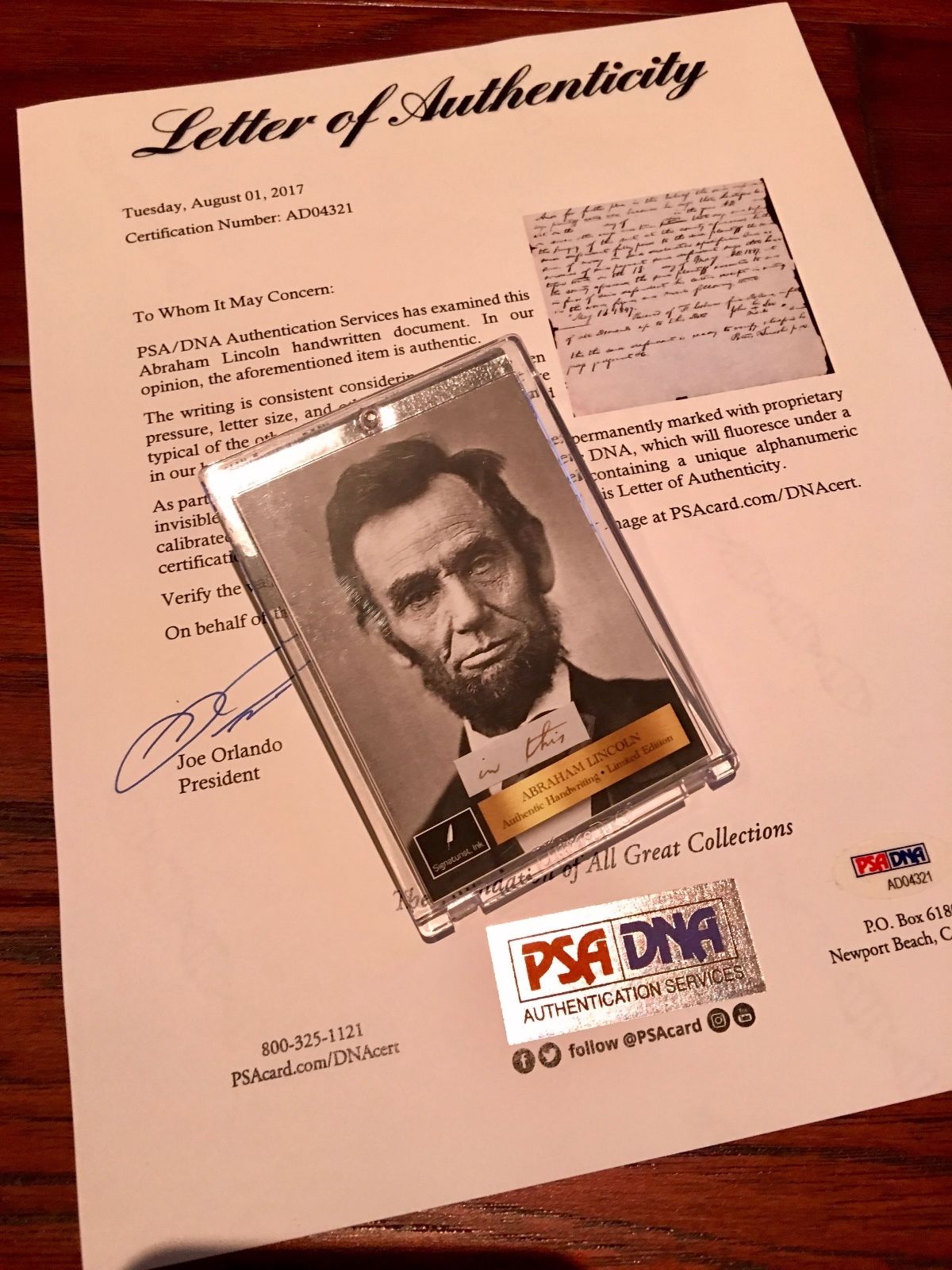 ABRAHAM LINCOLN * PSA/DNA * Handwritten Cut Words * not Autograph or Signed