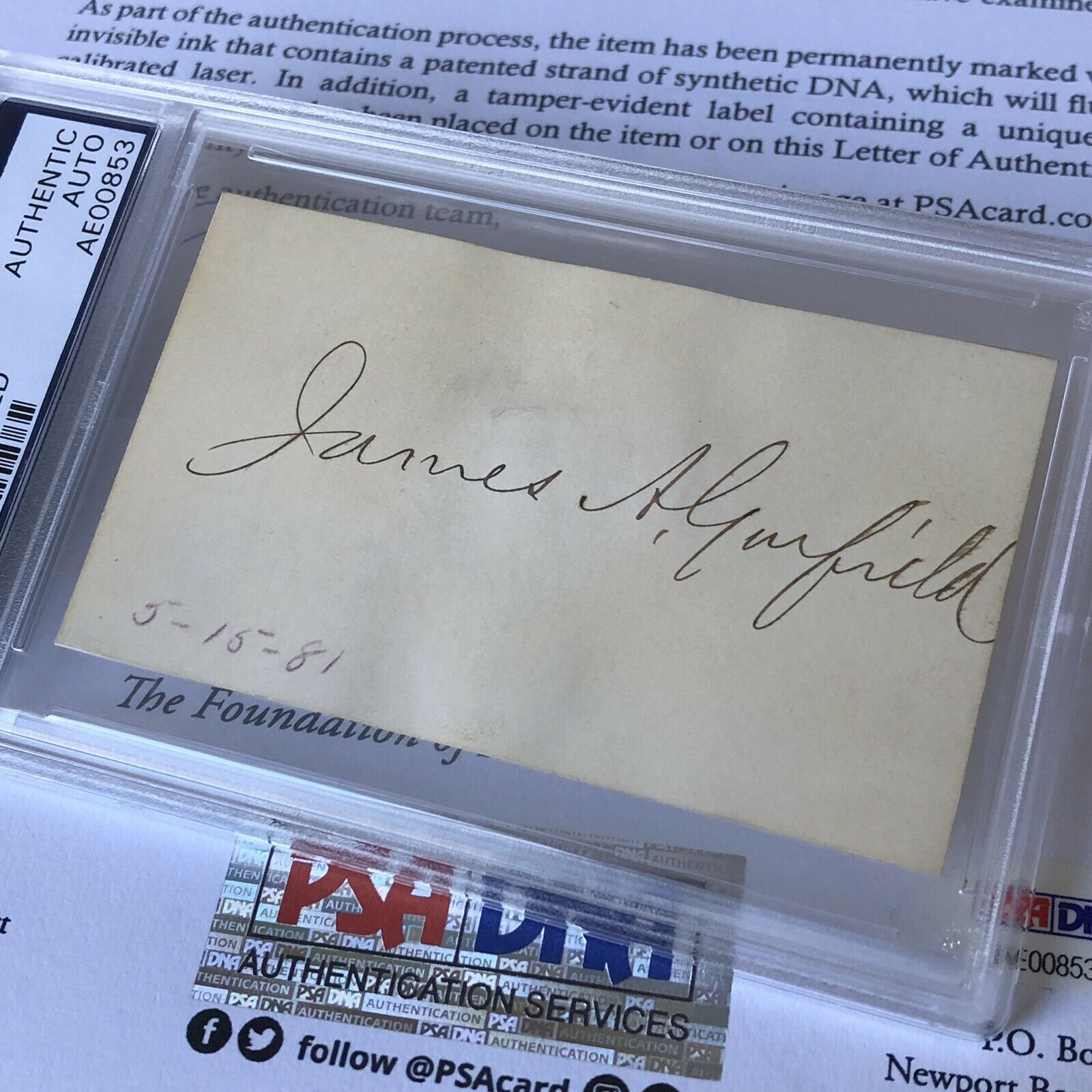 JAMES A. GARFIELD * Autograph Card AS PRESIDENT Hand Signed * PSA/DNA Slabbed
