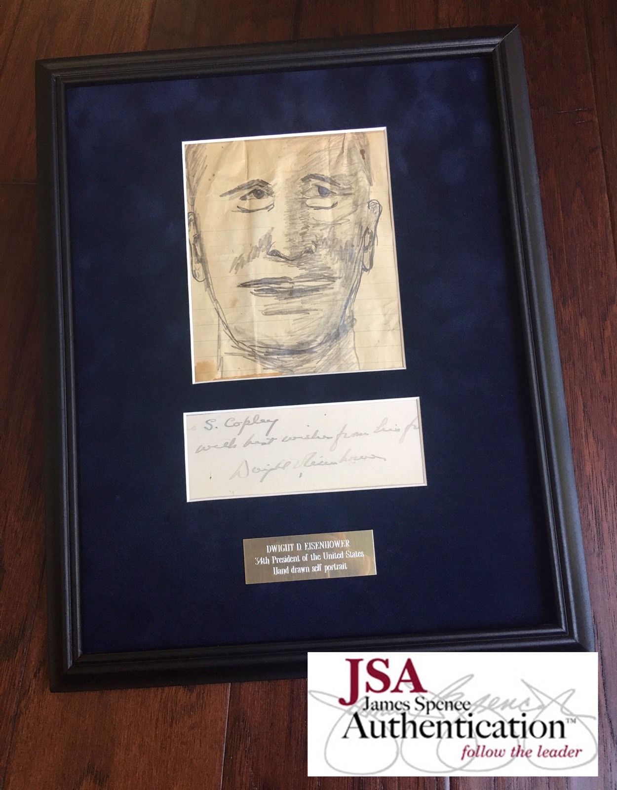 DWIGHT EISENHOWER * JSA COA * President Self Portrait Sketch * AUTOGRAPH Signed