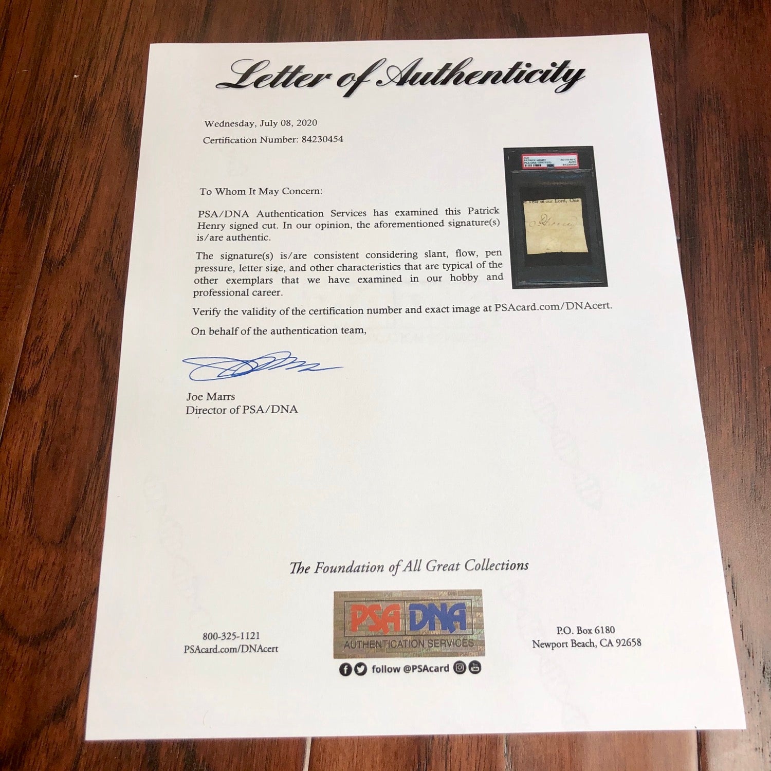 PATRICK HENRY * PSA/DNA * Encapsulated Autograph Cut From Land Grant Signed *