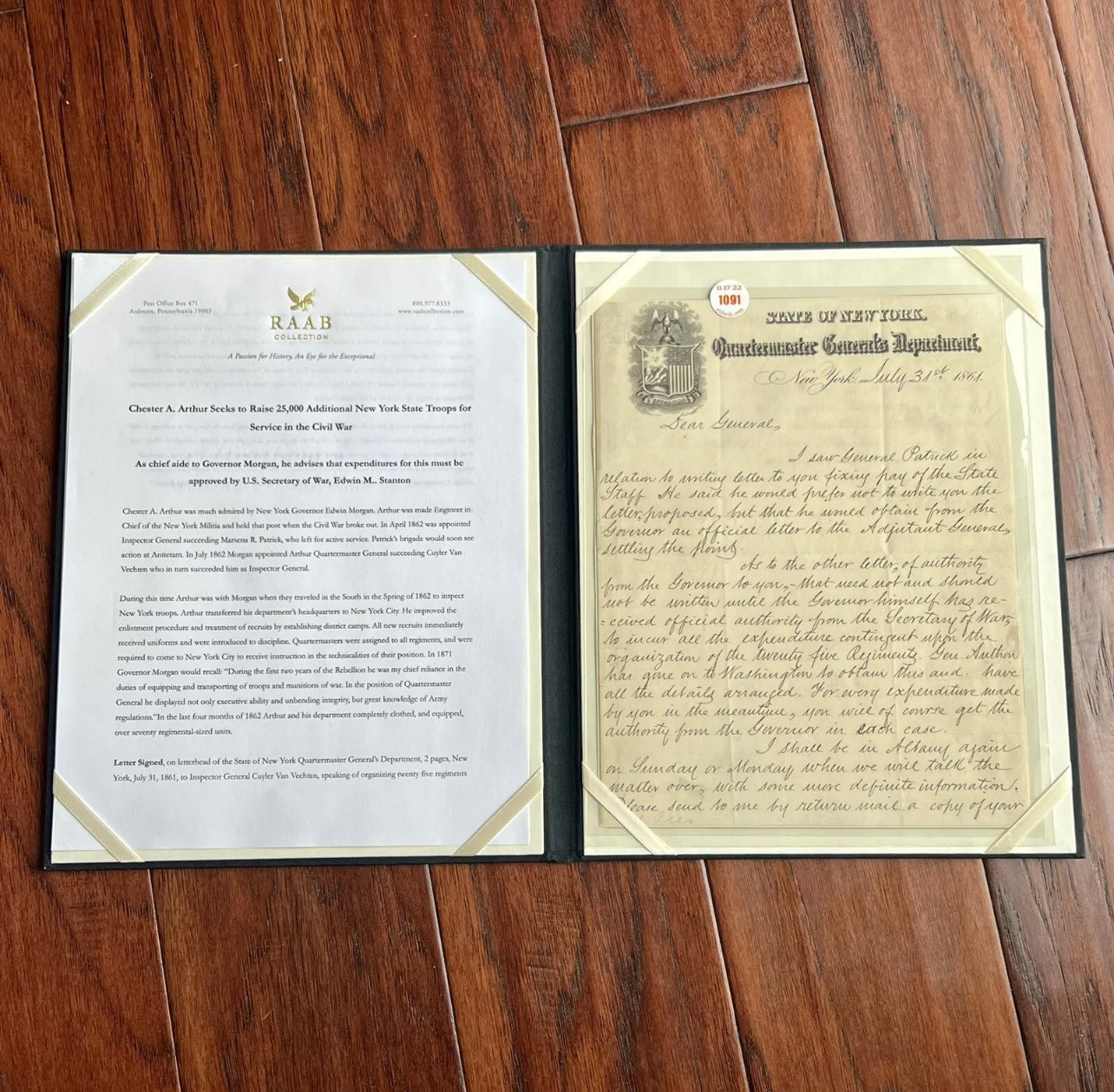 CHESTER ARTHUR * PSA/DNA * Autograph Civil War Report Raising 25k Troops Signed