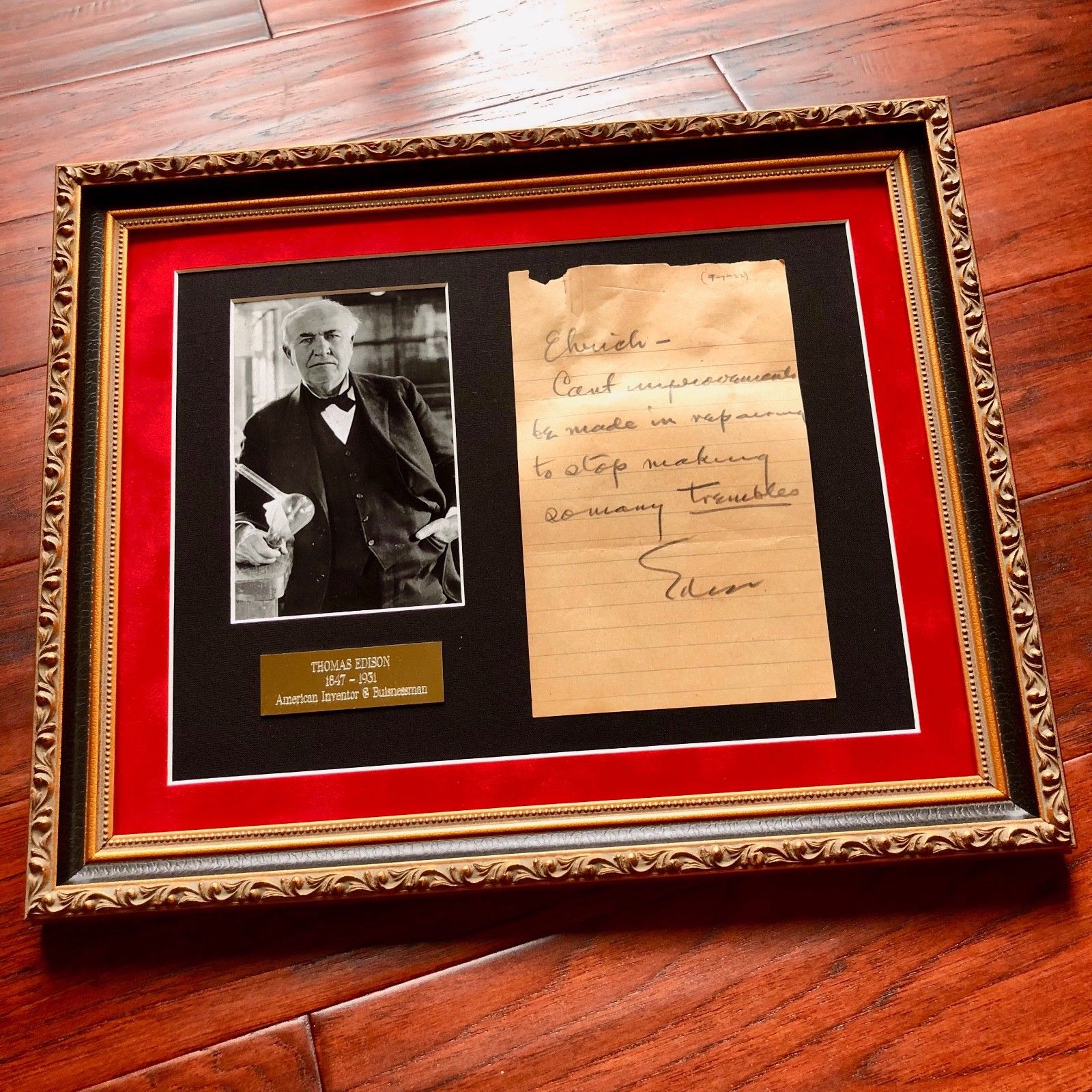 THOMAS EDISON * Authentic Handwritten AUTOGRAPH Note SIGNED * Menlo Park