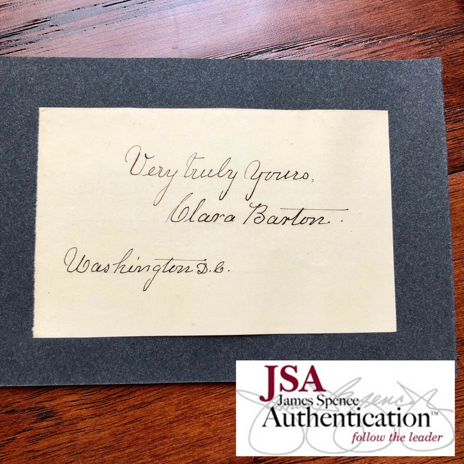 CLARA BARTON * JSA * Autograph Card SIGNED * Red Cross Founder
