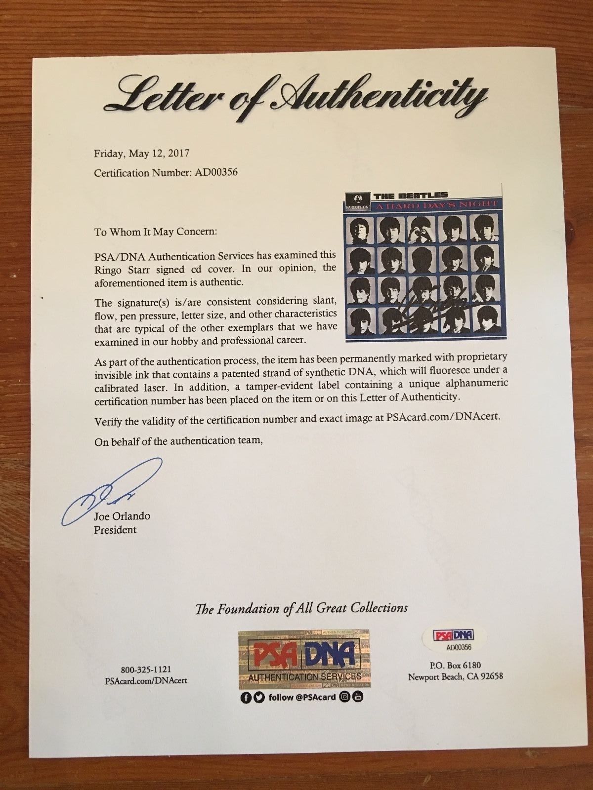 RINGO STARR * BEATLES * PSA/DNA AUTOGRAPH "Hard Day's Night" CD Sleeve SIGNED