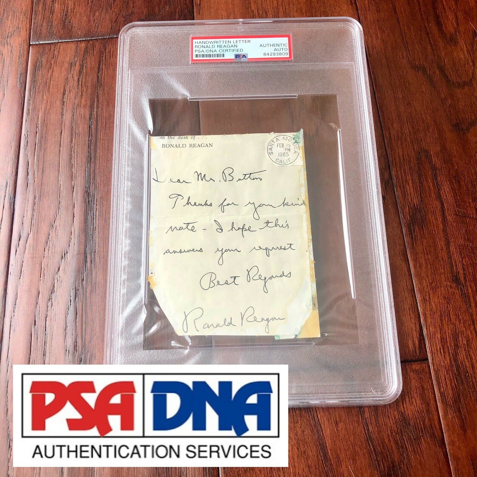 RONALD REAGAN * PSA/DNA Slab * Handwritten Autograph Note Letter Signed *
