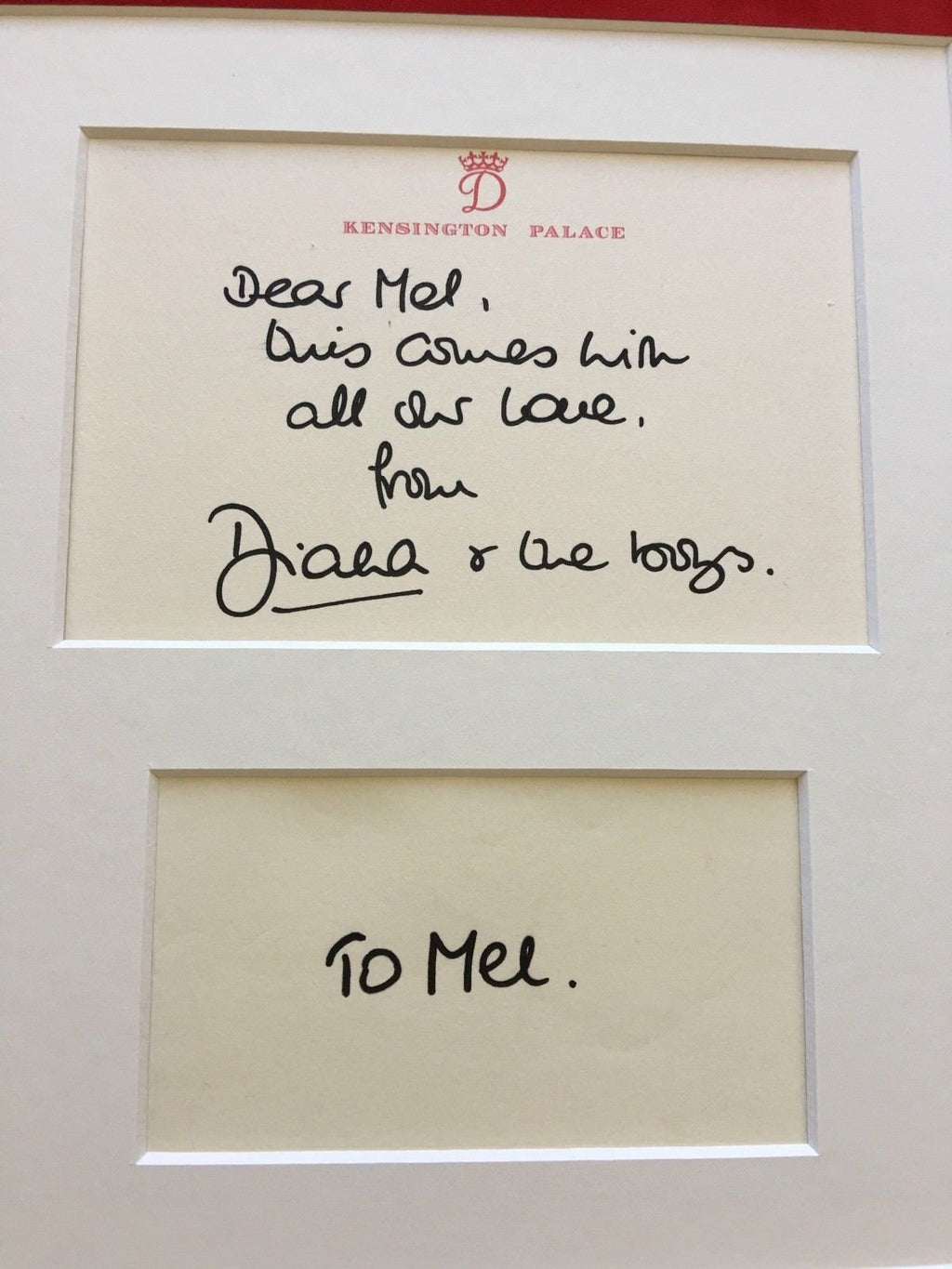 DIANA * Princess of Wales * KENSINGTON Autograph "love DIANA + THE BOYS" Signed
