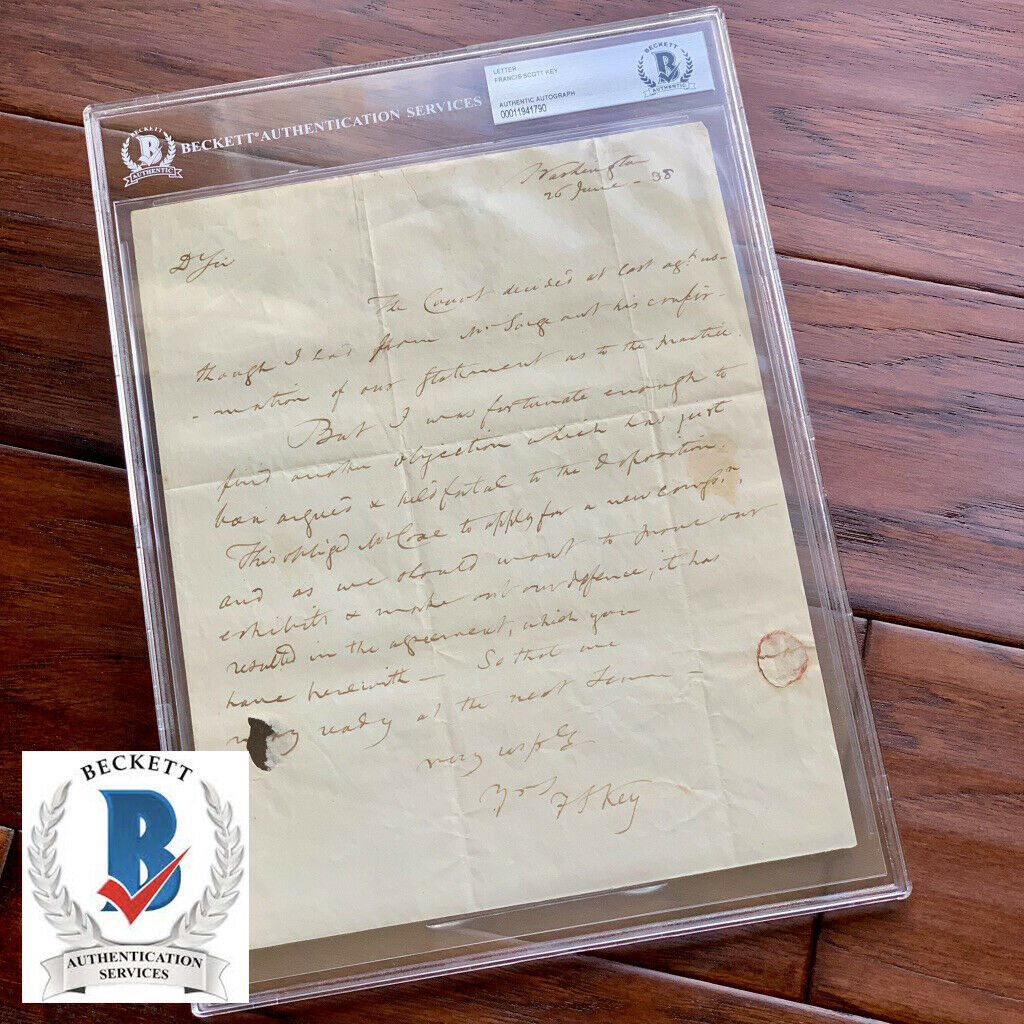 FRANCIS SCOTT KEY * AUTOGRAPH Legal Note SIGNED * "STAR SPANGLED BANNER" Author