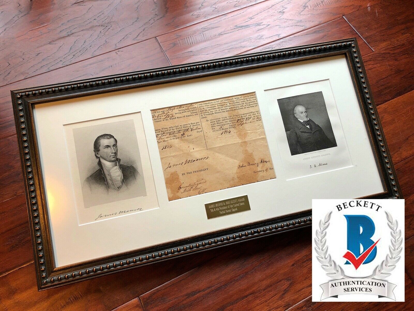 JAMES MONROE & JOHN QUINCY ADAMS * BAS * AUTOGRAPH Partial Patent SIGNED