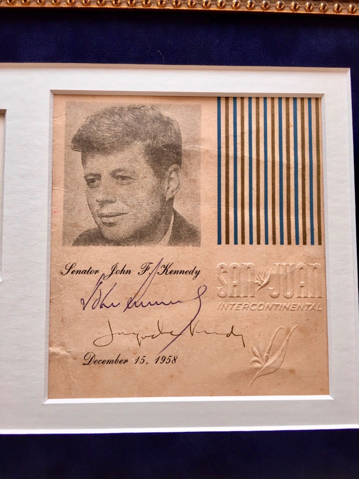 JOHN F. KENNEDY * JACQUELINE KENNEDY Scarce AUTOGRAPH Duo Signed * JFK 1958