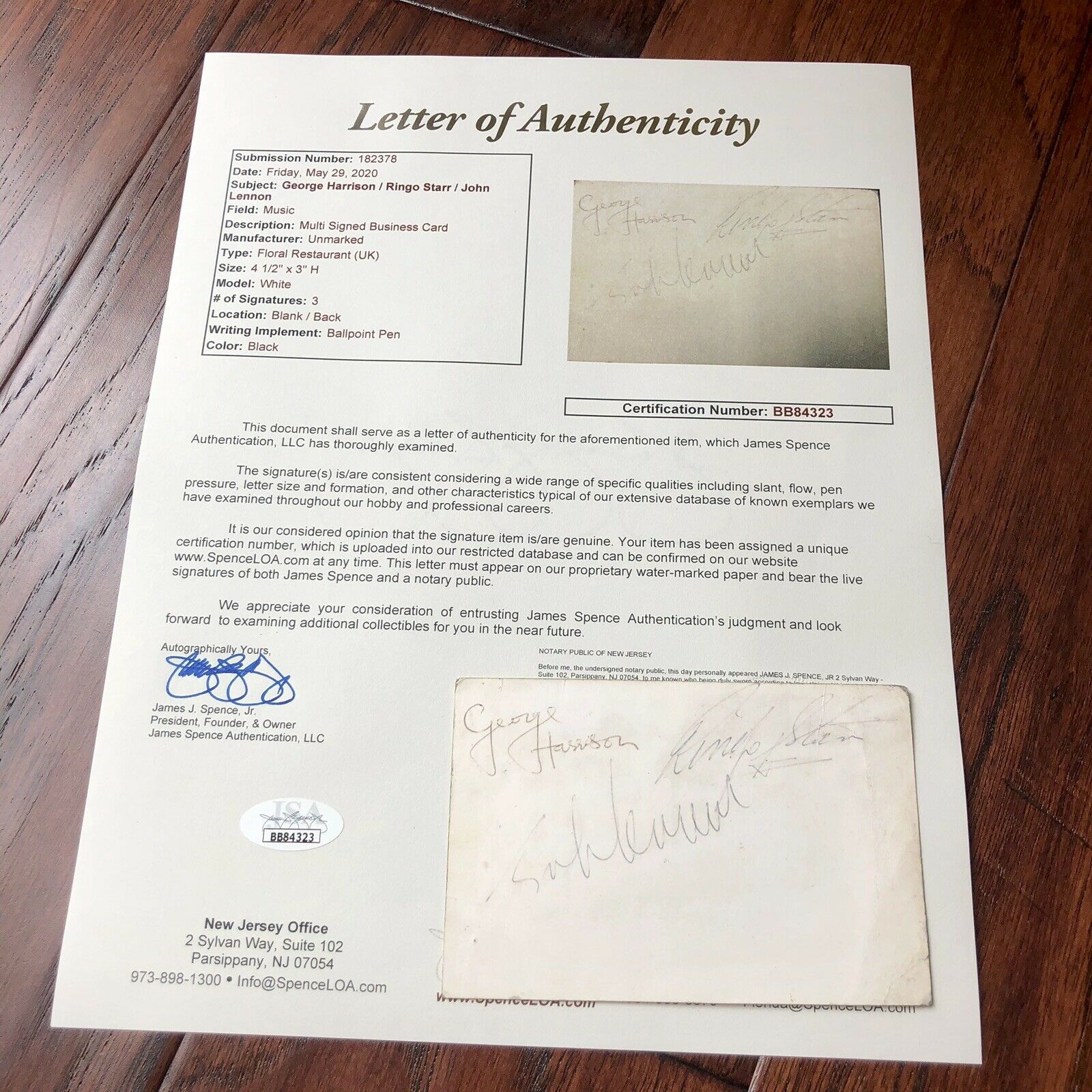 THE BEATLES * JSA LOA * Hand Signed Autograph Card * John Lennon George Harrison