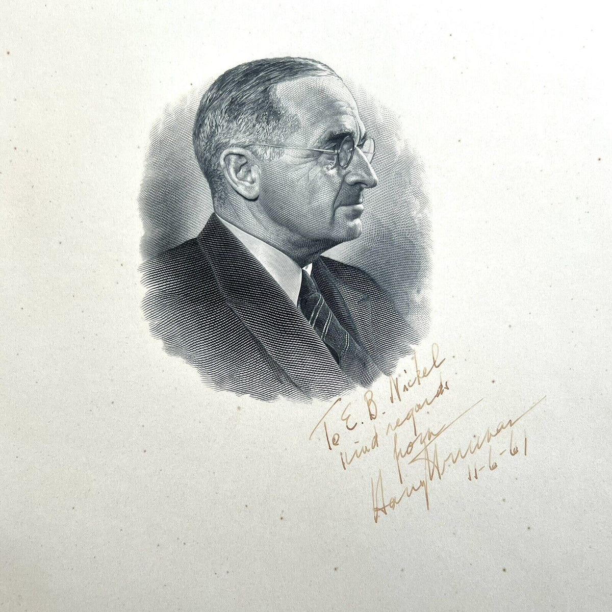 HARRY TRUMAN * JSA LOA * Signed 11x14 Engraving Autograph Official BEP Portrait
