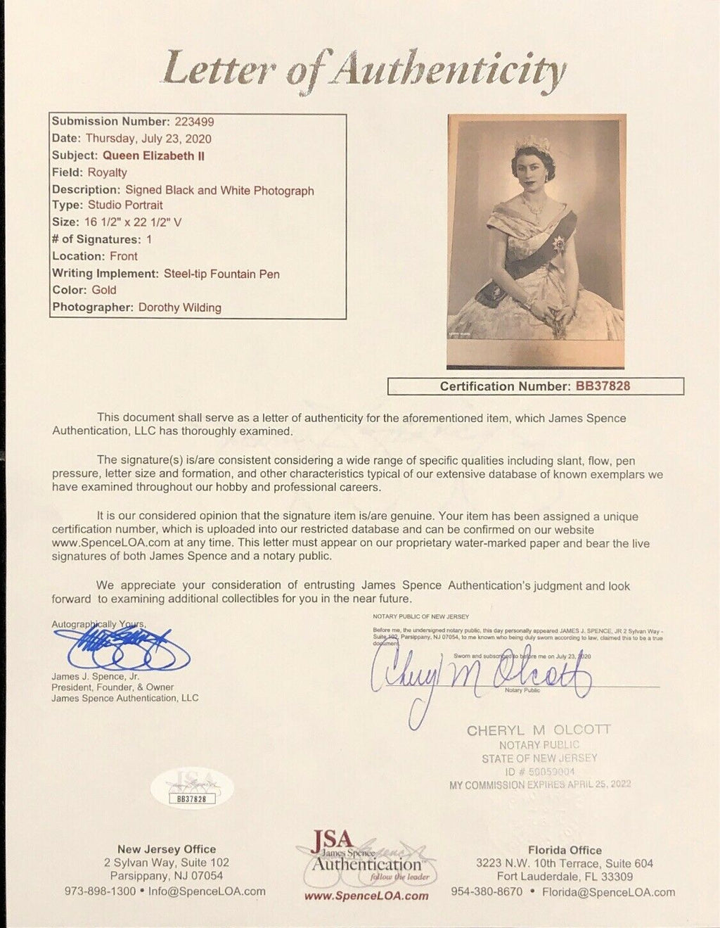 QUEEN ELIZABETH II * JSA LOA * Signed 16x22 Coronation Year Autograph Portrait *