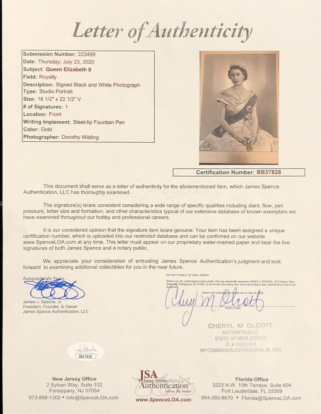 QUEEN ELIZABETH II * JSA LOA * Signed 16x22 Coronation Year Autograph Portrait *