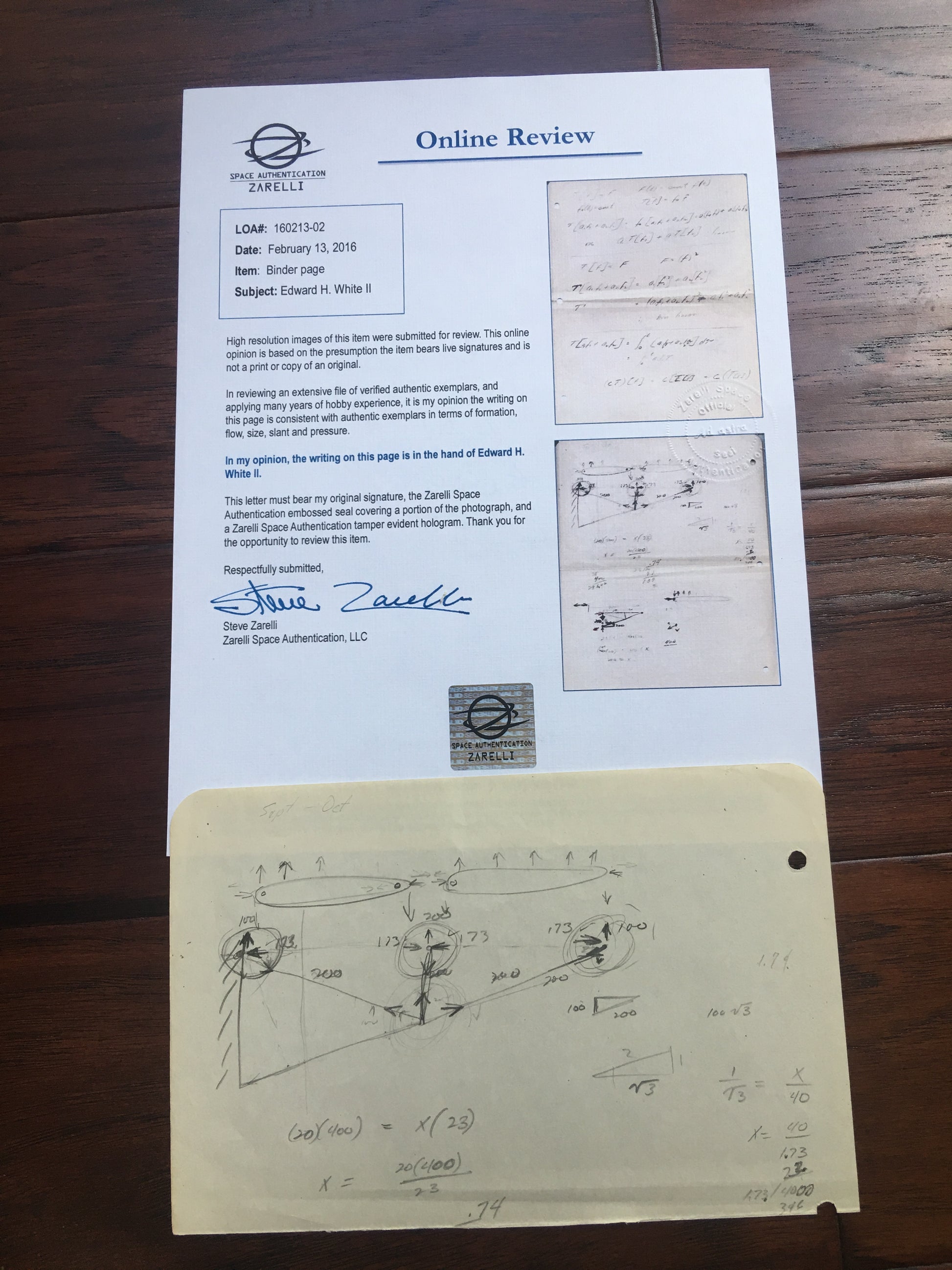 EDWARD H. WHITE II * Authentic Half Page Notes * FULL OF DIAGRAMS  * APOLLO 1