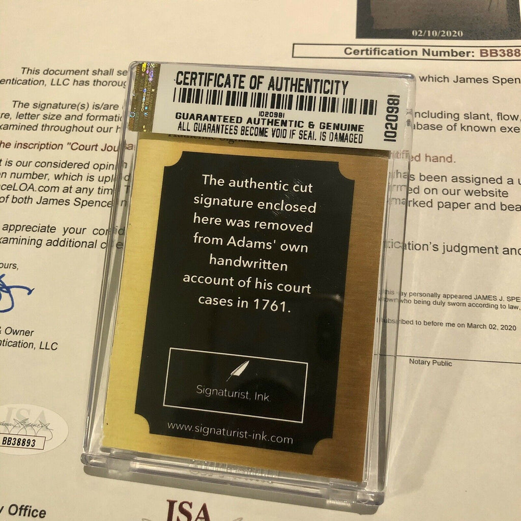 JOHN ADAMS * JSA * Scarce AUTOGRAPH Cut Signature SIGNED * 2nd President * 1761