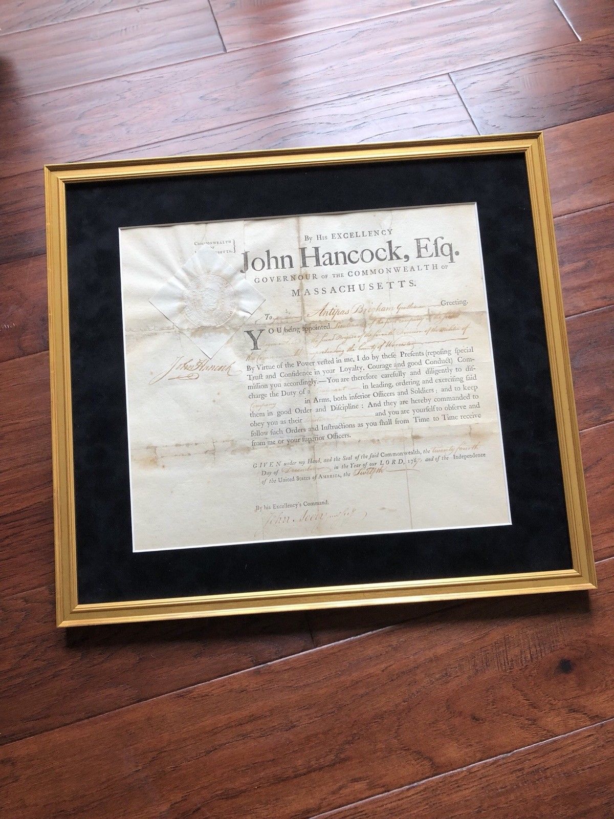 JOHN HANCOCK * JSA LOA * Hand Signed GOVERNORS APPOINTMENT * Signer Autograph