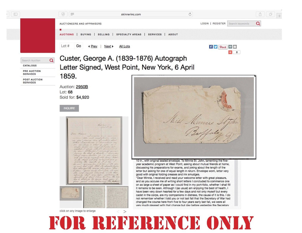 GEORGE CUSTER * Early Handwritten AUTOGRAPH Envelope Signed * Courting His Wife!