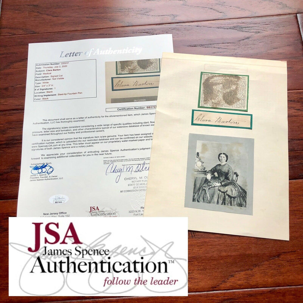 CLARA BARTON * JSA LOA * Red Cross Founder Mounted Autograph Cut Signed