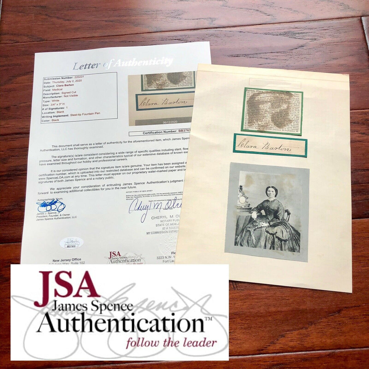 CLARA BARTON * JSA LOA * Red Cross Founder Mounted Autograph Cut Signed