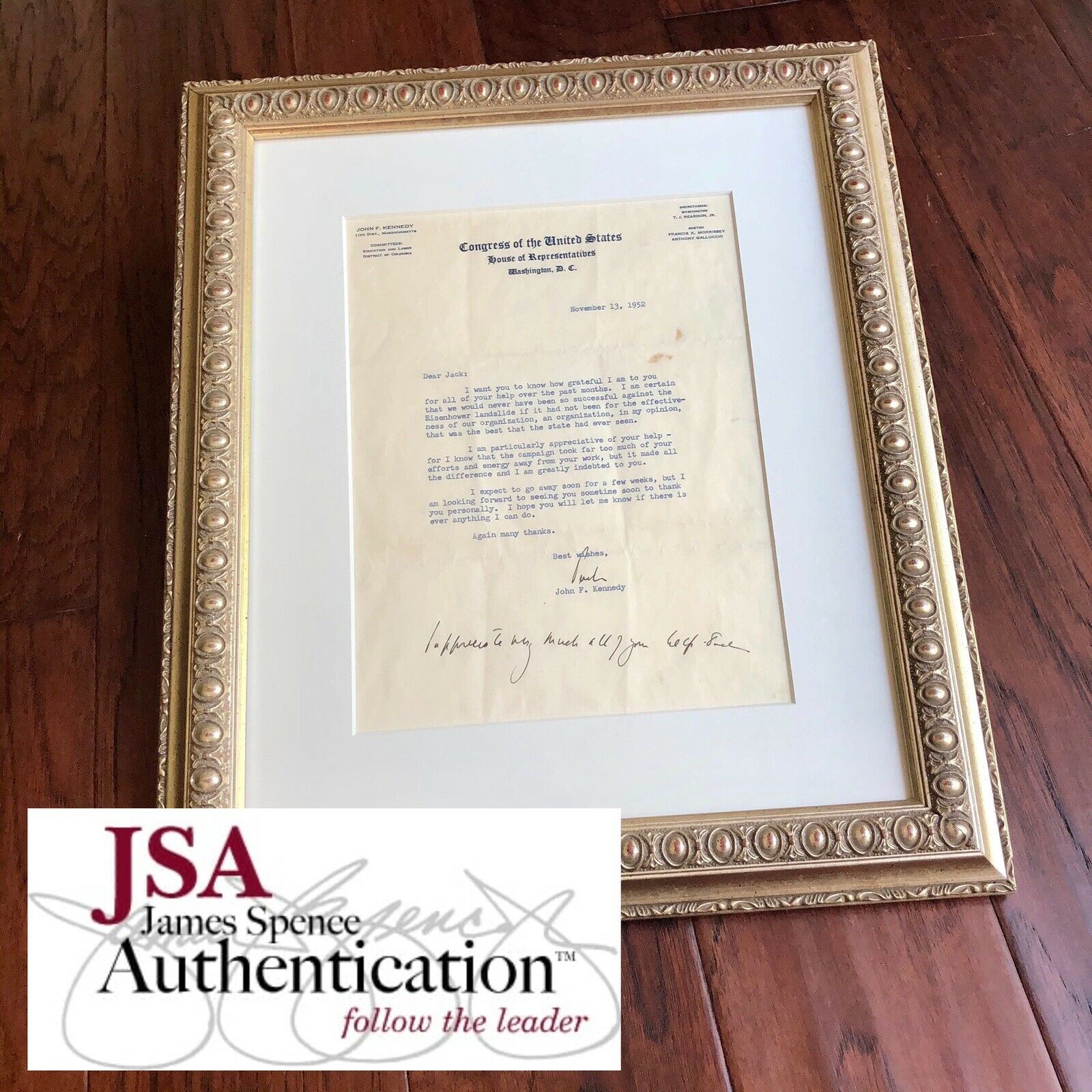JOHN F. KENNEDY * JSA LOA * Twice 2x Signed Letter With Handwritten Postscript