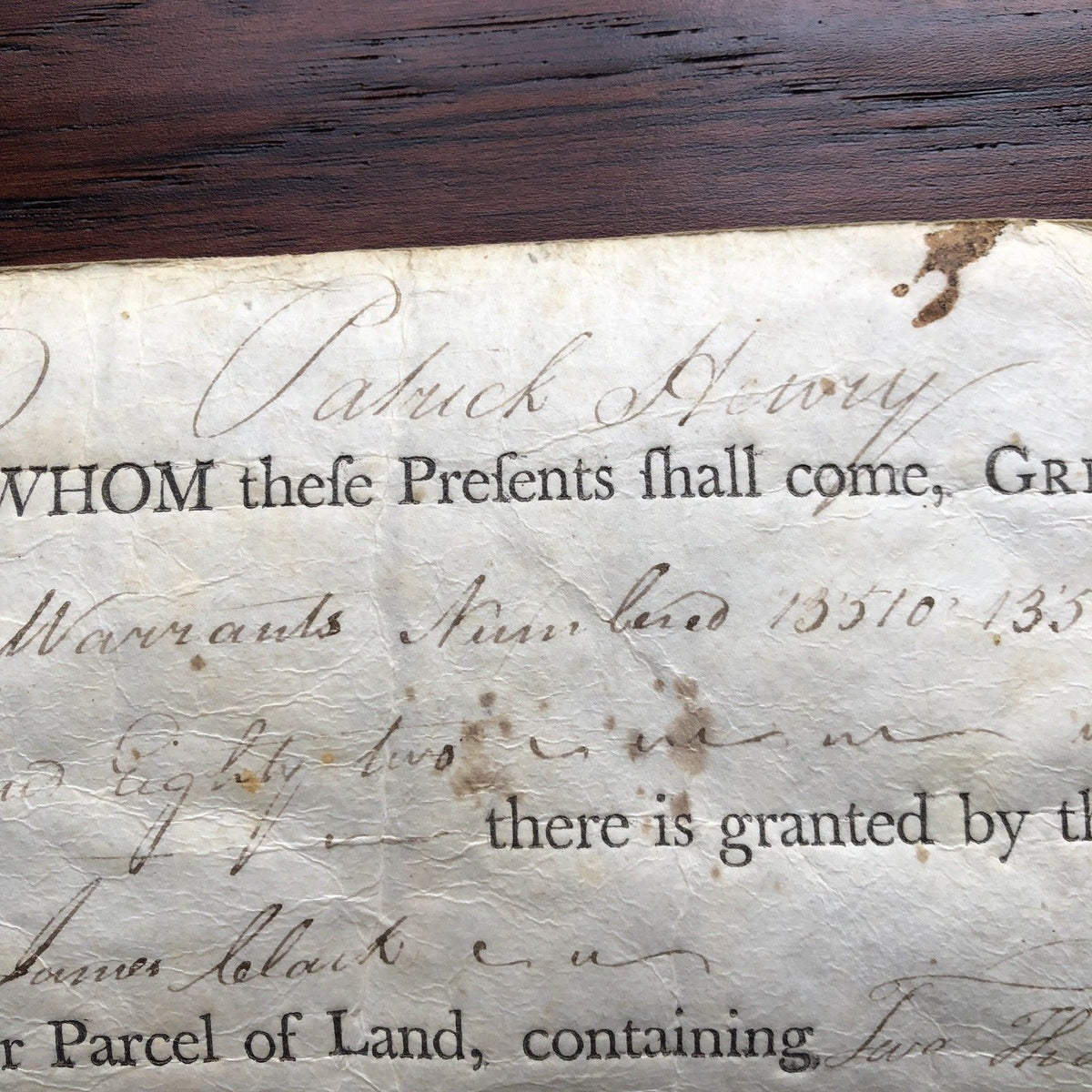 PATRICK HENRY * Signed Land Grant to Friend of GEORGE WASHINGTON * Autograph