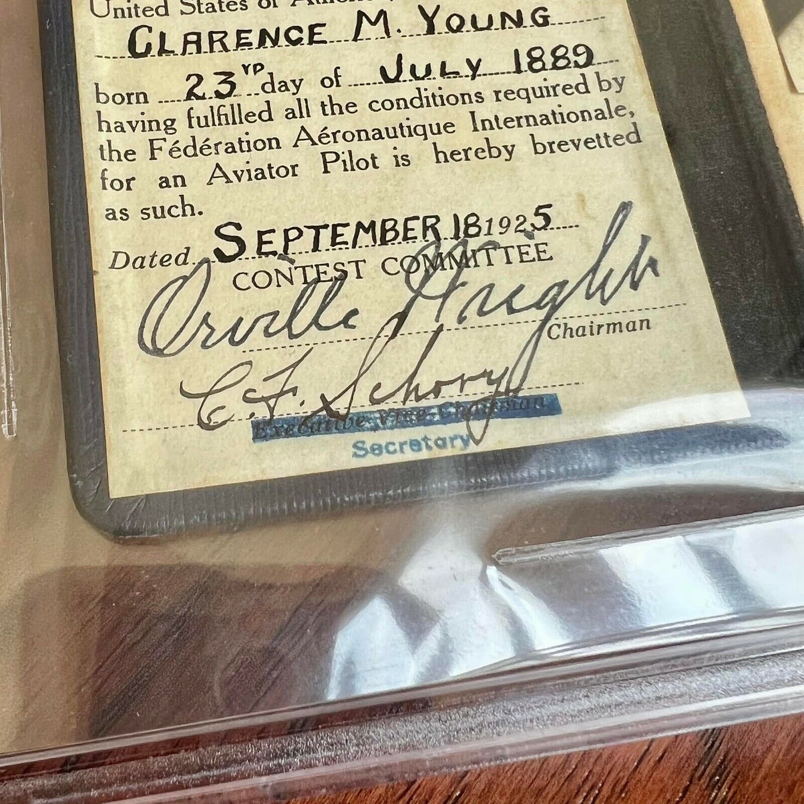 ORVILLE WRIGHT * BAS * Authentic AUTOGRAPH Pilot License SIGNED * Beckett